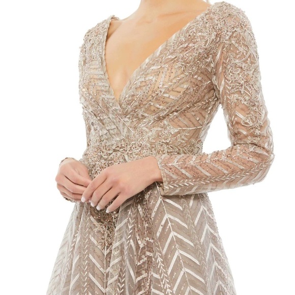 Mac Duggal 20189 NWT EMBELLISHED ILLUSION LONG SLEEVE WRAP OVER A LINE GOWN - Picture 4 of 8